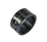 Wycian Anillo de Boda, Anillos Negros Acero Inoxidable Tamaño 25 Giratorio Arcoíris Love Ancho 11mm para Lesbiana Joyas