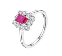 Wycian - Anillo de boda con grabado de fiancaille oro blanco 9/14K Au375/Au585 4X6mm Rubí creado en laboratorio para lesbianas y esposas, 57.5, Oro blanco de 9 quilates, Rubí creado en laboratorio