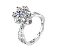 Wycian Anillo de boda natural para mujer, oro blanco, plata de 9 quilates, diamante de laboratorio, flor de corona de 6 dientes, redonda. 1 ct circonita, talla 45 (14,3), moderno para tía día de la