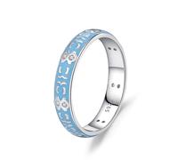 Wycian Anillo de compromiso azul de plata 925 para mujer, circonita cúbica, cinta de goteo azul con patrón geométrico, talla J 1/2, regalos populares para mujeres y madres, L 1/2, Plata de ley