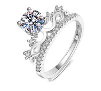 Wycian Anillo de compromiso clásico para mujer, oro blanco y plata, corona de diamante de laboratorio de 9 quilates, 4 dientes, redonda, tamaño 45 (14,3), moderno para madre y cóctel grabado, 18, Oro