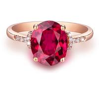 Wycian Anillo de compromiso con banda hecho en laboratorio, anillo de rubí de oro de 18 quilates, ovalado, tamaño O 1/2, sólido, no chapado, mejora 3.0 para joyería de boda para hermanas, N 1/2, Oro