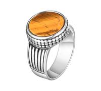 Wycian Anillo de compromiso de acero inoxidable plateado para mujer, diseño de ojo de tigre, forma redonda, talla V 1/2, regalos para mujeres, madre, clásico, T 1/2, Acero inoxidable, Tiger's Eye