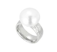 Wycian Anillo de Compromiso Mujer, Anillos de Compromiso de Plata Acero Inoxidable Tamaño 17 8mm con Concha de Perla para Hermana Joyas