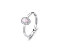 Wycian Anillo de compromiso nórdico de oro blanco para mujer, color rosa claro, 9 K/14 K, Au375/Au585, 3 x 5 mm, forma ovalada, cristal, para hermanas, joyas modernas, 16, Oro blanco de 14 quilates