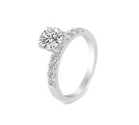 Wycian Anillo de compromiso vintage de oro de 9 quilates, moissanita con forma redonda de 4 puntas, moissanita, tamaño H 1/2, mejora 3.0 para esposa joyería de graduación, L 1/2, Oro blanco