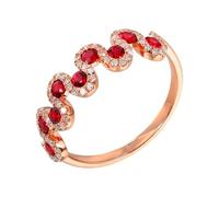 Wycian Anillo de eternidad para mujer, anillo de rubí creado en laboratorio, oro rosa de 18 quilates, forma redonda con rubí rojo de 0,55 quilates y diamante, talla P 1/2, sólido, no chapado, mejora