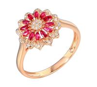 Wycian Anillo de flores para mujer, anillo de rubí cultivado en laboratorio, oro rosa de 18 quilates, flor con rubí de 0,34 quilates y diamante, tamaño I 1/2 sólido, no chapado, moderno para joyas de