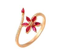 Wycian Anillo de flores para mujer, hecho en laboratorio, anillo de rubí, oro rosa de 18 quilates, flor con rubí de 0,28 quilates y diamante, talla R 1/2, sólido, no chapado, moderno para esposa