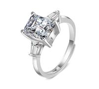 Wycian Anillo de joyería de moissanita vintage de 14 quilates, rectangular, 7 x 9 mm, circonita cúbica de 2 quilates, tamaño H 1/2, popular para hermanas, joyería de graduación, L 1/2, Oro blanco