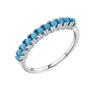 Wycian Anillo de la amistad para mujer, color azul con grabado 9K/14K Au375/Au585, forma redonda, turquesa, para mujer, regalo de joyería popular, 53 (16.9), Oro blanco de 14 quilates, Turquesa