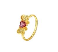 Wycian Anillo de La Promesa Anillo Oro 14K Mujer Forma de Mariposa con Turmalina en Forma de Corazón de 0,4 CT Talla 6,75 Sólido No Chapado Popular para Señoras Graduación Joyas