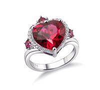 Wycian Anillo de piedra roja, anillos de la amistad de plata 925, plata rubí 7.3 rojo en forma de corazón con circonita cúbica blanca, talla 45 (14,3) para mujer, 6.5, Plata, Rubí sintético