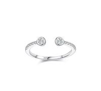 Wycian Anillo de plata de ley 925 con circonita cúbica, anillo abierto de doble piedra tamaño J 1/2, regalo moderno para mujeres y madres, J 1/2, Plata de ley, Zirconia cúbica