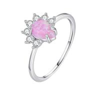 Wycian - Anillo de plata fina para boda, oro blanco 9K/14K Au375/Au585, 6 x 7 mm, ópalo para lesbiana tía, 46.5, Oro blanco de 9 quilates, Ópalo