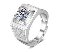 Wycian Anillo de promesa real para hombre, moissanita, elegante, ancho, 4 puntas, redondo, circonita cúbica de 2 quilates, 8 mm, tamaño N 1/2, moderno para hermano, joyería del día de San Valentín, Z+