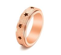 Wycian Anillo de Promesa Rojo, Anillo de Compromiso Mujer Oro Rosa Acero Inoxidable Tamaño 20 6mm Estrella Hueca Giratoria para Tía Joyas