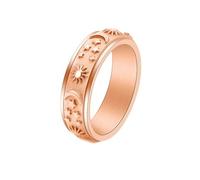 Wycian Anillo de Promesa Rojo, Anillo de Compromiso Mujer Oro Rosa Acero Inoxidable Tamaño 27 6mm Girador de Estrellas Sol, Luna Y Estrella para Hermana