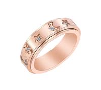 Wycian Anillo de Promesa Rojo, Anillo de Compromiso Mujer Oro Rosa Circonia Cúbica Acero Inoxidable Tamaño 25 6mm Estrella Luna Giratoria para Hermana
