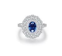 Wycian Anillo de promesa verde de oro blanco de 14 quilates, 9 quilates, Au375/Au585, ovalado, 7 x 9 mm, esmeralda creada en laboratorio, apilable para mujer, moderno, S 1/2, Oro blanco, Zafiro creado