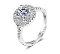 Wycian Anillo de racimo de oro blanco de 14 quilates para mujer, oro real, moissanita, cuatro garras, tamaño H 1/2, joyería para el día de la madre, M 1/2, Oro blanco, Moissanita