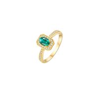 Wycian Anillo Esmeralda Anillos de Promesa Mujer Oro 14K Elegante con Forma Ovalada de Esmeralda Y Diamante. Talla 25 Sólido No Chapado Actualización 3.0 para Señoras Graduación Joyas