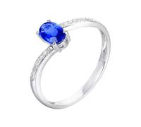 Wycian Anillo Eternity anillo de compromiso de oro blanco de 18 quilates zafiro creado en laboratorio ovalado de 4 puntas con zafiro y diamante de 0,53 ct número popular para señor aniversario joyas