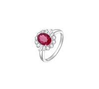 Wycian Anillo Flor Anillo Oro Blanco Mujer 18 Kilates con Rubí Y Diamante de Forma Ovalada de 1,1 CT Talla 6,75 Sólido No Chapado Popular para Tía Graduación Joyas