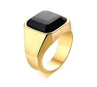 Wycian Anillo grabado personalizado, anillos para mujer, acero inoxidable, anillo de sellado de ágata negra, plata y oro, banda de boda para esposa y marido, 20, Ágata