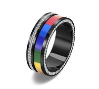 Wycian Anillo Mujer, Anillos Negros Mujer Circonia Cúbica Acero Inoxidable Tamaño 25 7mm Arcoíris para Abuela Joyas