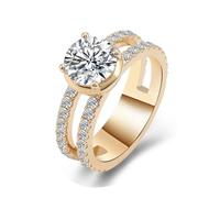 Wycian Anillo Mujer Dorado Anillo De Boda Mujer Oro 14K Amarillo Moissanita Doble Capa Tamaño 13,5 Popular Para Esposa Navidad Joyas