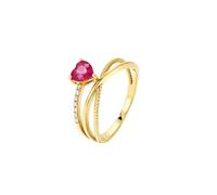 Wycian Anillo Mujer Vintage Anillo Oro 14K Mujer Banda Cruzada en Forma de X con Rubí en Forma de Corazón de 0,55 CT Y Diamante de 0,05 CT Talla 23,5 de Primera Calidad para Hermana Compromiso Joyas