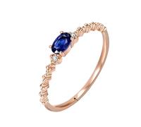 Wycian Anillo Mujer Zafiro Anillos Azules Oro Rosa de 9 Quilates Fino con Zafiro Ovalado de 0,3 CT Y Diamante de 0,02 CT Talla 25 Sólido No Chapado Actualización 3.0 para Tía Graduación Joyas