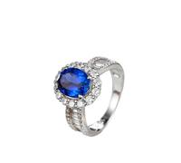 Wycian Anillo Piedra Azul Anillo Azul Mujer Oro Blanco de 9 Quilates Zafiro de Laboratorio Ovalado de 4 Puntas con Flor Clásica de 2,6 CT Y Moissanita Talla 25 Simple para Esposa Graduación Joyas