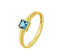 Wycian Anillo Piedra Azul Anillo de Boda Mujer Oro 14K con Topacio Cuadrado de 0,3 CT Talla 6,75 Sólido No Chapado Actualización 3.0 para Señoras Graduación Joyas