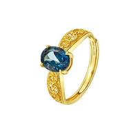 Wycian Anillo Piedra Azul Anillo Oro Mujer 18K Patrón de Enredadera Vintage con Topacio Ovalado Talla 21 Sólido No Chapado de Primera Calidad para Esposa Año Nuevo Joyas