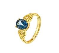 Wycian Anillo Piedra Azul Anillos Oro 18K Vintage con Topacio Ovalado Y Diamante Talla 6,75 Sólido No Chapado Actualización 3.0 para Esposa Graduación Joyas