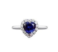 Wycian Anillo Piedra Azul Mujer Anillo Mujer Azul Oro Blanco de 14 Quilates Elegante Zafiro de Laboratorio en Forma de Corazón de 2,65 CT con Moissanita Redonda Talla 6,75 Simple para Tía Graduación