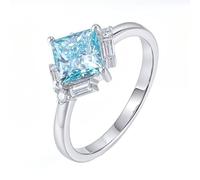 Wycian Anillo Piedra Azul Mujer Anillos Azules Oro Blanco De 18 Quilates Diamante Creado Elegante Tamaño 6,75 Popular Para Hermana Graduación Joyas
