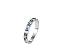 Wycian Anillo Piedra Azul Mujer Anillos Azules Oro Blanco de 9 Quilates Zafiro de Laboratorio Cuadrado de 0,1 CT con Moissanita Y Diseño en Fila Talla 6,75 Moda para Esposa Graduación Joyas