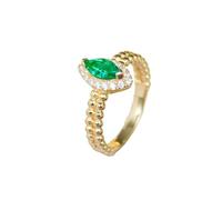 Wycian Anillo Piedra Verde Anillo de Compromiso Mujer Oro 9K Diseño de Cuentas de Doble Hilera de Esmeralda de Laboratorio de 0,6 CT con Moissanita Redonda Talla 25 Elegante para Tía Graduación Joyas
