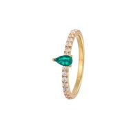 Wycian Anillo Piedra Verde Anillo Mujer Oro 18K Diseño de Fila con Esmeralda de Laboratorio en Forma de Gota de Agua de 0,25 CT Y Moissanita Redonda Talla 6,75 Moda para Señoras Graduación Joyas