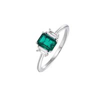 Wycian Anillo Piedra Verde Anillos de Oro Blanco 9K Mujer Esmeralda de Laboratorio Rectangular de 4 Puntas de 0,7 CT con Moissanita Talla 13,5 Sólido No Chapado Moda para Esposa Día de La Madre Joyas