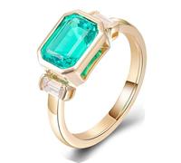 Wycian Anillo Piedra Verde Anillos De Promesa Mujer Oro 14K Amarillo Esmeralda Creada En Laboratorio Geométrico Tamaño 13,5 Moderno Para Esposa Año Nuevo Joyas