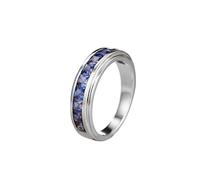 Wycian Anillo Piedras Azules Anillo Azul Oro Blanco de 14 Quilates Zafiro de Laboratorio Cuadrado de Fila Ancha Y Elegante de 0,25 CT Talla 6,75 Actualización 3.0 para Señoras Graduación Joyas