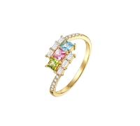 Wycian Anillo Piedras Azules Anillo Oro 14K Mujer con Topacio Cuadrado de 0,7 Ct, Turmalina, Peridoto Y Diamante. Talla 6,75 Sólido No Chapado Moderno para Esposa Graduación Joyas