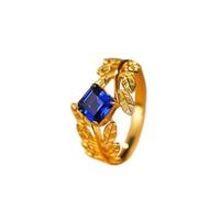 Wycian Anillo Piedras Azules Anillo Oro 14K Solitario Cuadrado de Zafiro de Laboratorio con Diseño de Hojas Mate de 1,5 CT Talla 25 Sólido No Chapado Popular para Señoras Graduación Joyas