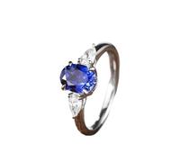 Wycian Anillo Piedras Azules Anillos Azules Oro Blanco de 14 Quilates Elegante Zafiro de Laboratorio Ovalado de Cuatro Garras de 2,6 CT con Moissanita en Forma de Gota de Agua Talla 6,75 Graduación