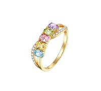 Wycian Anillo Piedras Azules Anillos de Promesa Mujer Oro 14K con 0,9 Cttw de Piedras Preciosas de Colores: Topacio Ovalado, Turmalina, Peridoto, Amatista, Citrino Y Diamante. Talla 6,75 Graduación