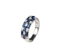 Wycian Anillo Piedras Azules Anillos Mujer Azul Oro Blanco de 14 Quilates Zafiro de Laboratorio Rectangular de Fila Ancha de 1 CT Y Moissanita Redonda Talla 6,75 Simple para Esposa Graduación Joyas